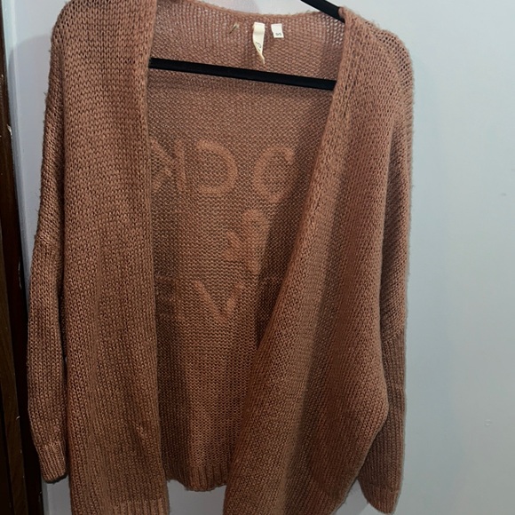 Elan Cozy Brown Cardigan with 'Rock & Love' Motif - Picture 5 of 5